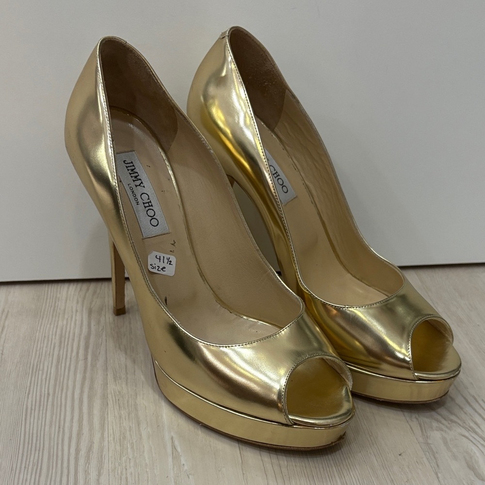 Jimmy Choo Metallic Gold Peep Toe Heels